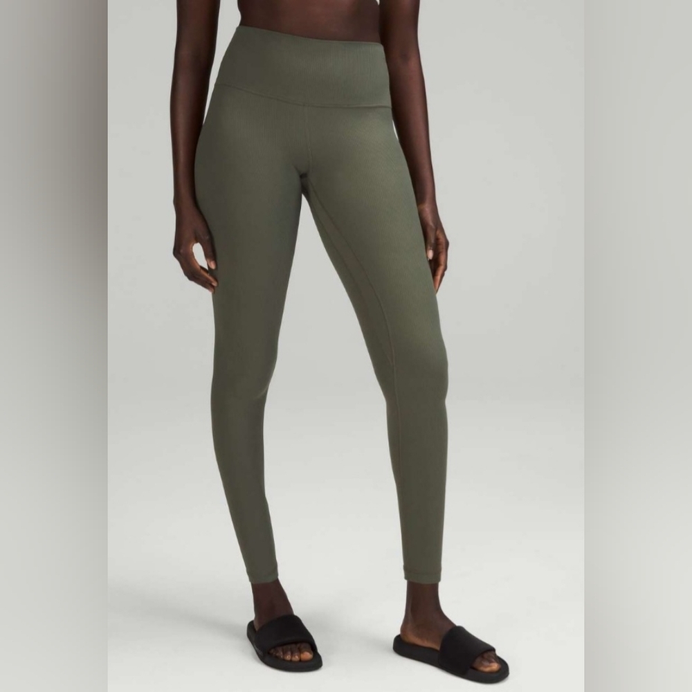 Lululemon 10 Align High Rise Ribbed Pant Nulu Army Green Leggings 28 Inseam